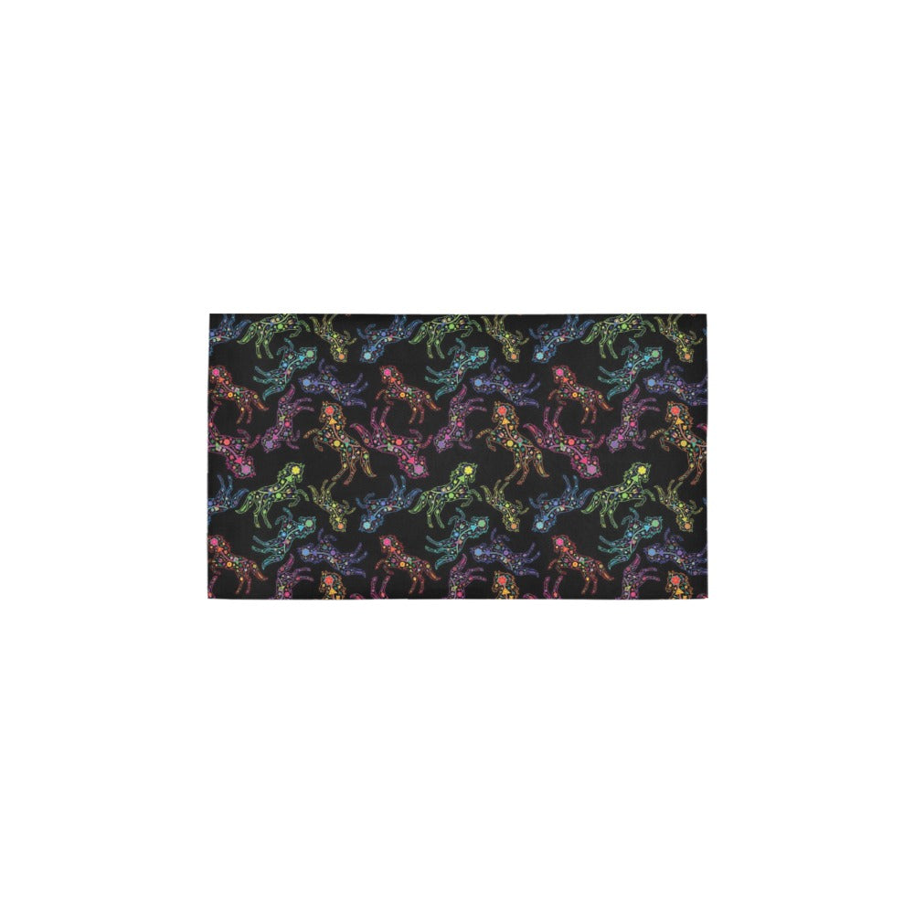 Neon Floral Horses Bath Rug 16''x 28''