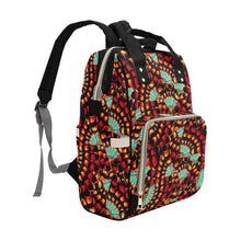 Load image into Gallery viewer, Hawk Feathers Fire and Turquoise Multi-Function Diaper Backpack/Diaper Bag
