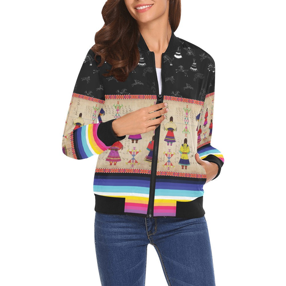 Ledger Round Dance Midnight Bomber Jacket for Women