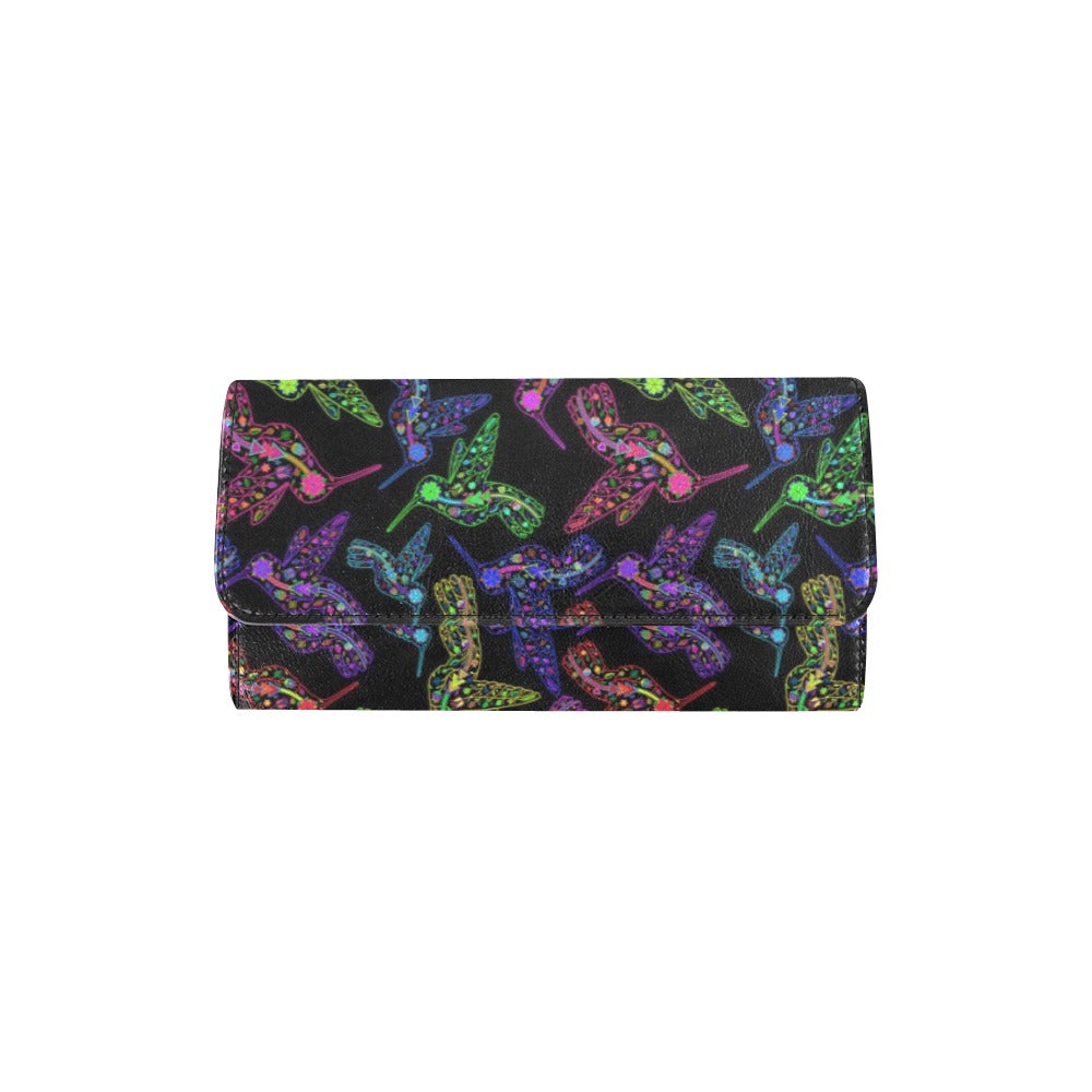 Neon Floral Hummingbirds Women's Trifold Wallet