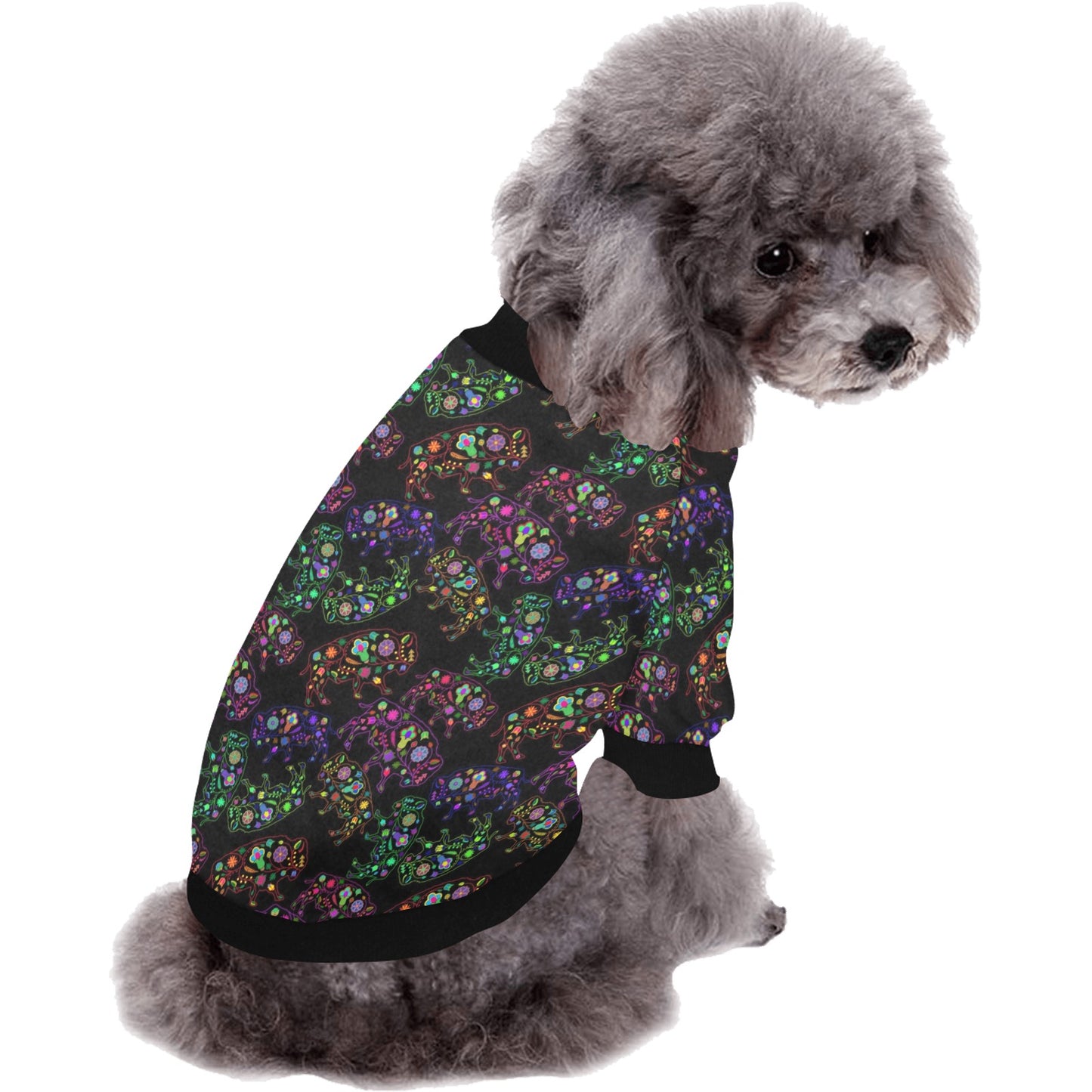 Neon Floral Buffalos Pet Dog Round Neck Shirt