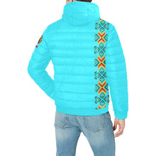 Load image into Gallery viewer, Turquoise Blanket Strip Men&#39;s Padded Hooded Jacket
