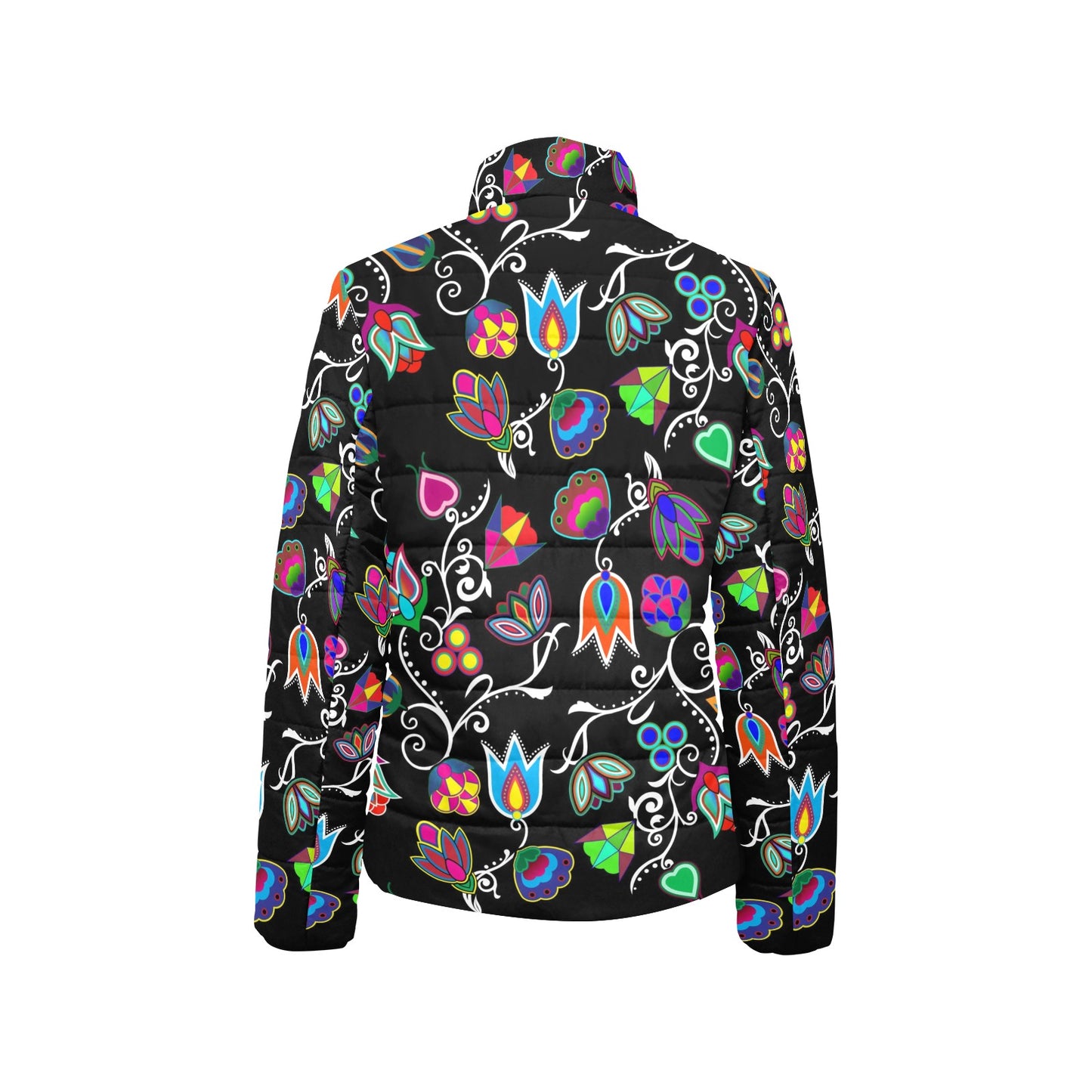 Indigenous Paisley Black Women's Stand Collar Padded Jacket