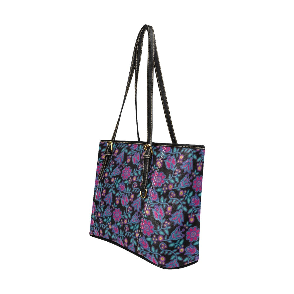 Beaded Nouveau Coal Leather Tote Bag