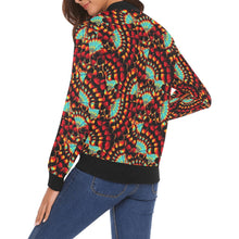 Load image into Gallery viewer, Hawk Feathers Fire and Turquoise Bomber Jacket for Women
