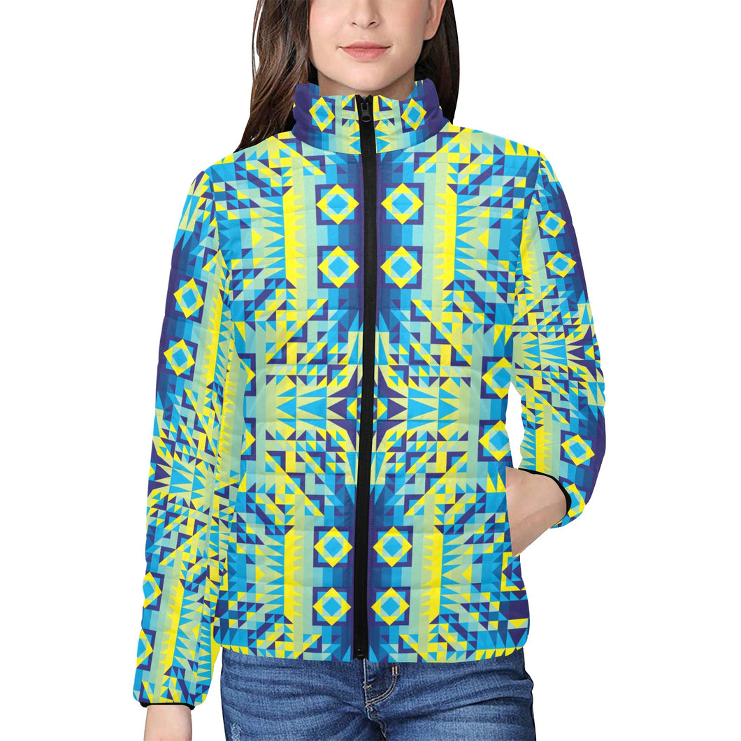 Kaleidoscope Jaune Bleu Women's Stand Collar Padded Jacket