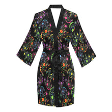 Load image into Gallery viewer, Neon Floral Bears Long Sleeve Kimono Robe
