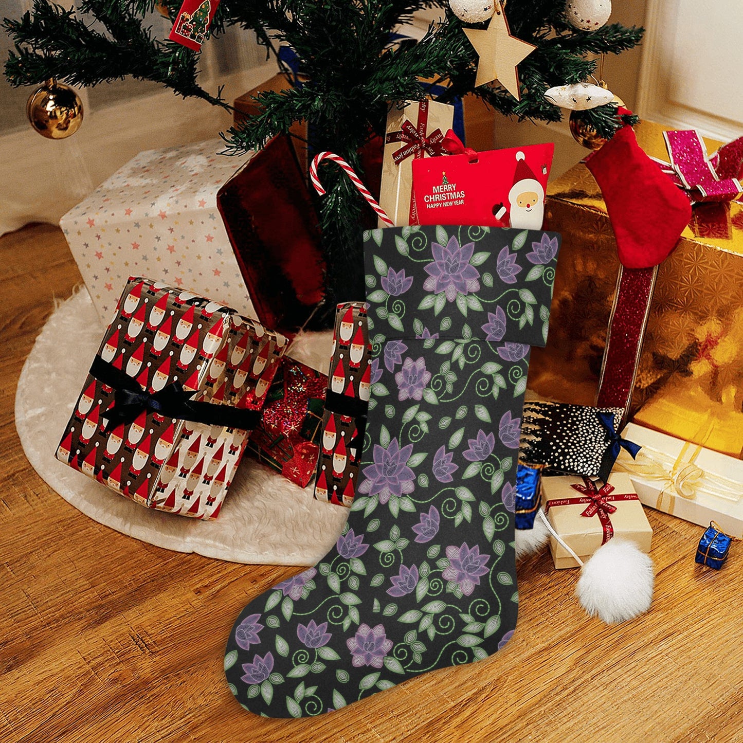 Purple Beaded Rose Christmas Stocking