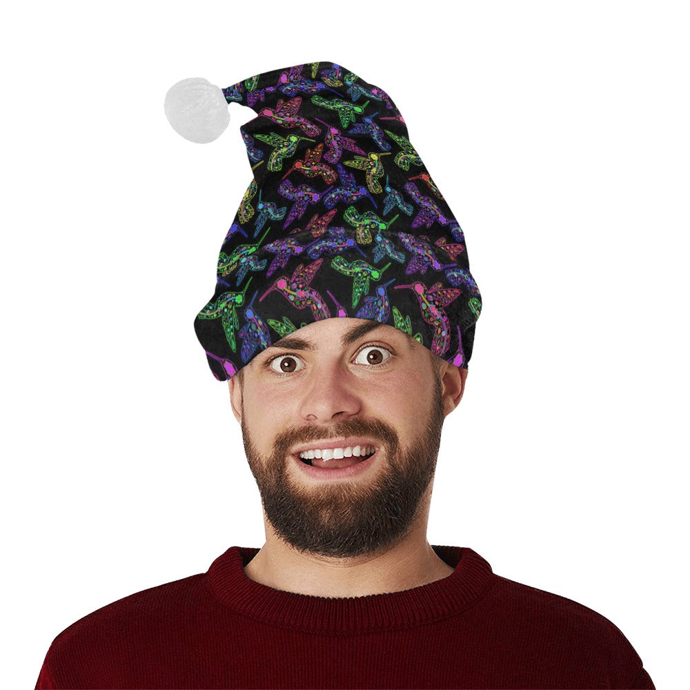 Neon Floral Hummingbirds Santa Hat