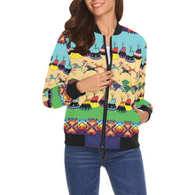 Load image into Gallery viewer, Horses and Buffalo Ledger Blue Bomber Jacket for Women
