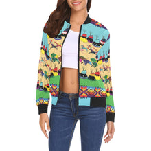 Load image into Gallery viewer, Horses and Buffalo Ledger Torquoise Bomber Jacket for Women
