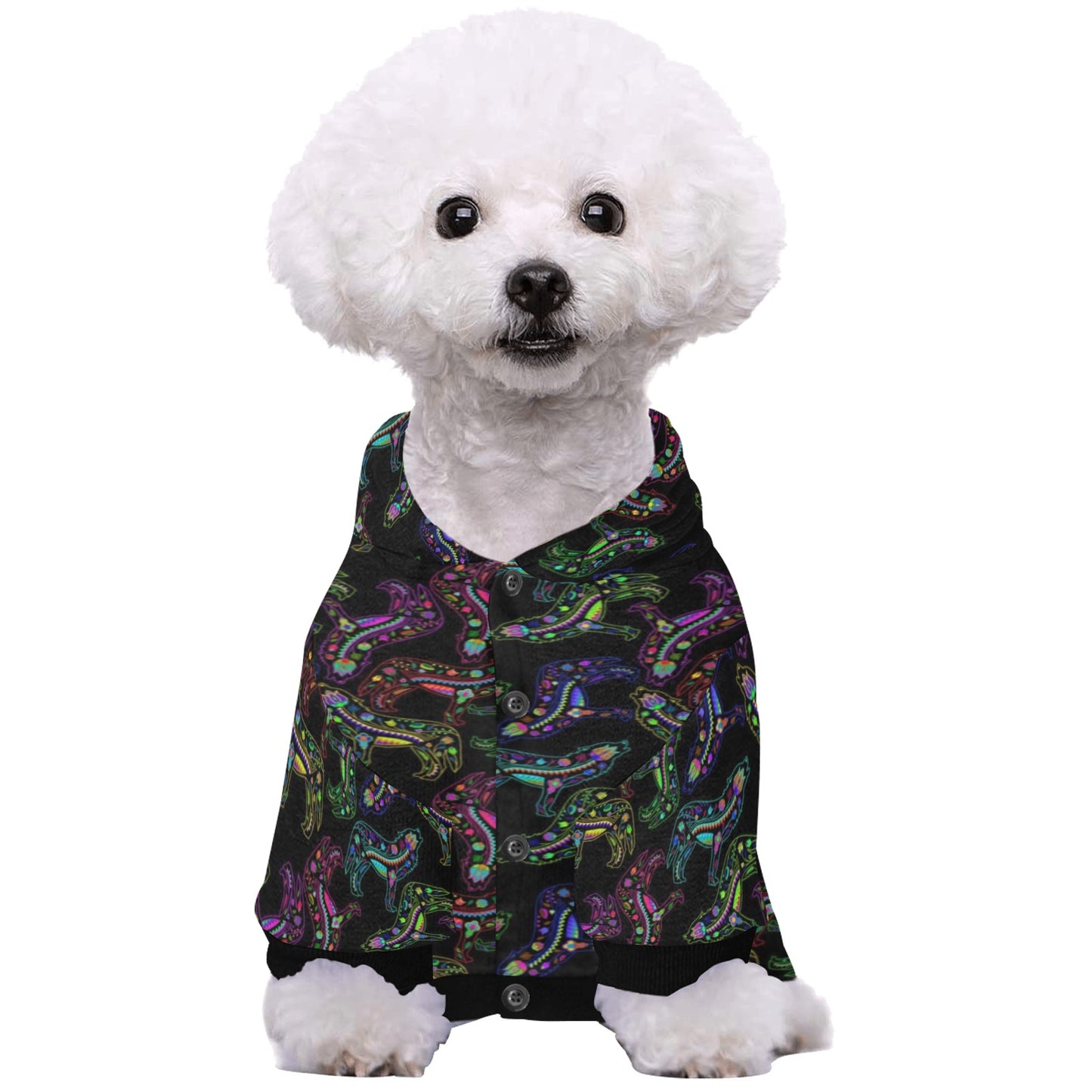 Neon Floral Wolves Pet Dog Hoodie