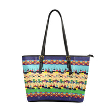 Load image into Gallery viewer, Horses and Buffalo Ledger Blue Leather Tote Bag
