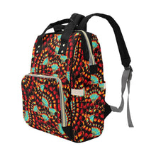 Load image into Gallery viewer, Hawk Feathers Fire and Turquoise Multi-Function Diaper Backpack/Diaper Bag
