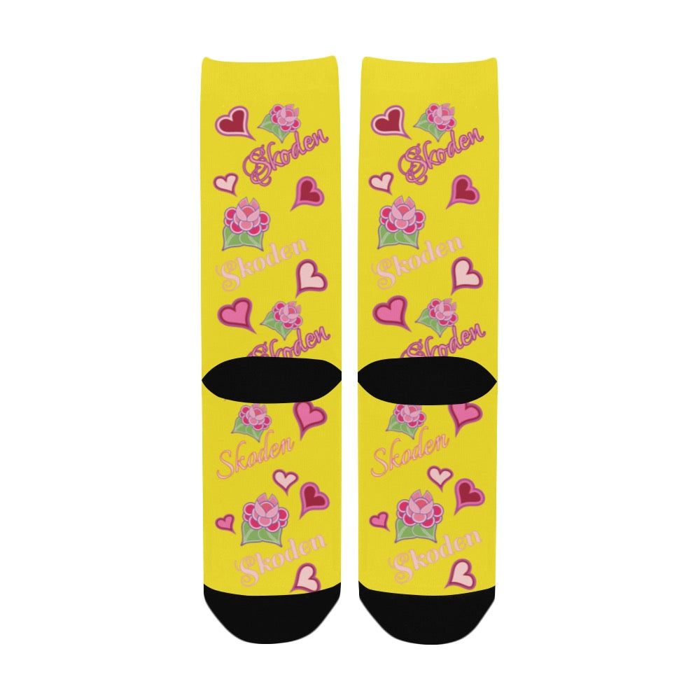 Ladies Skoden Floral Hearts Yellow Women's Custom Socks