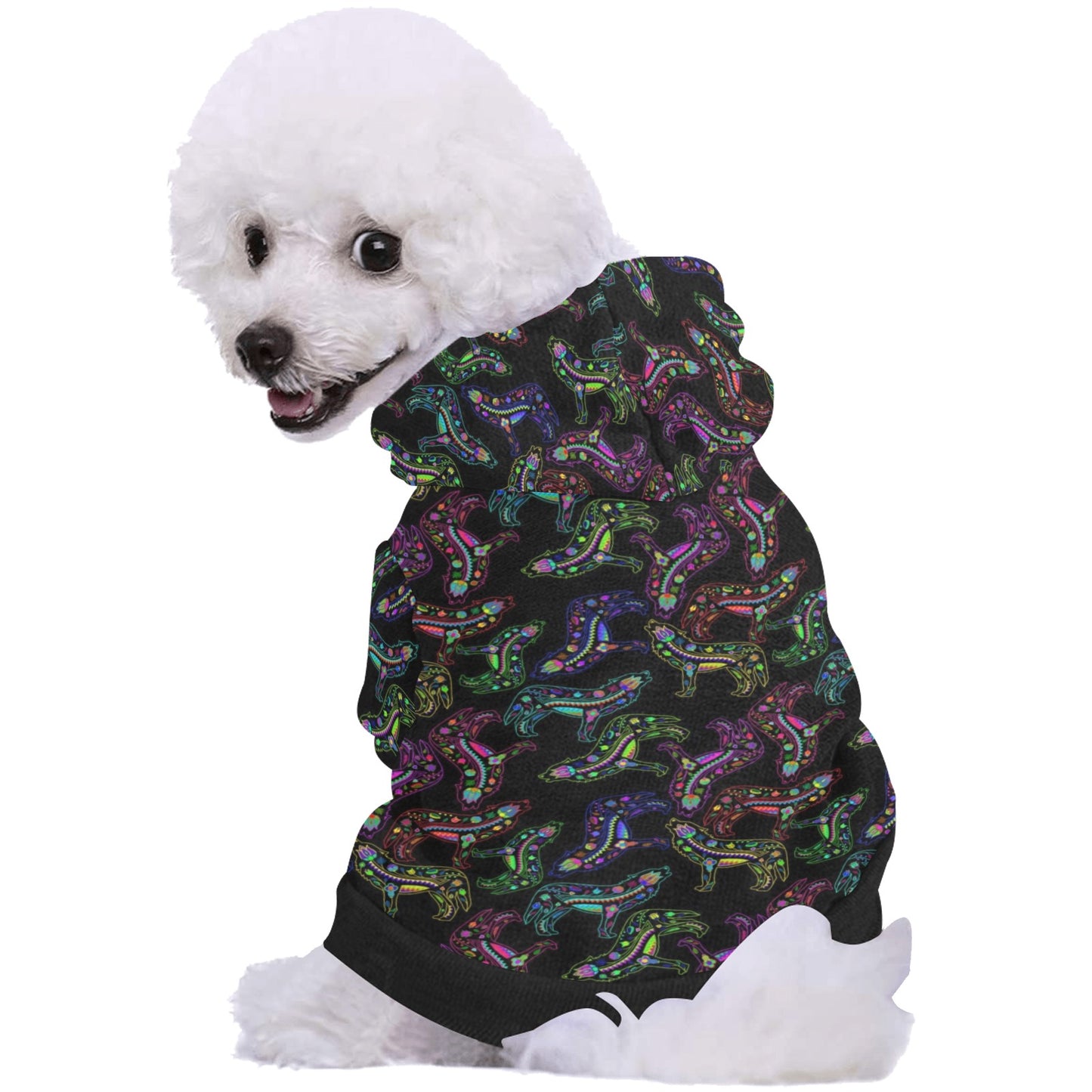 Neon Floral Wolves Pet Dog Hoodie