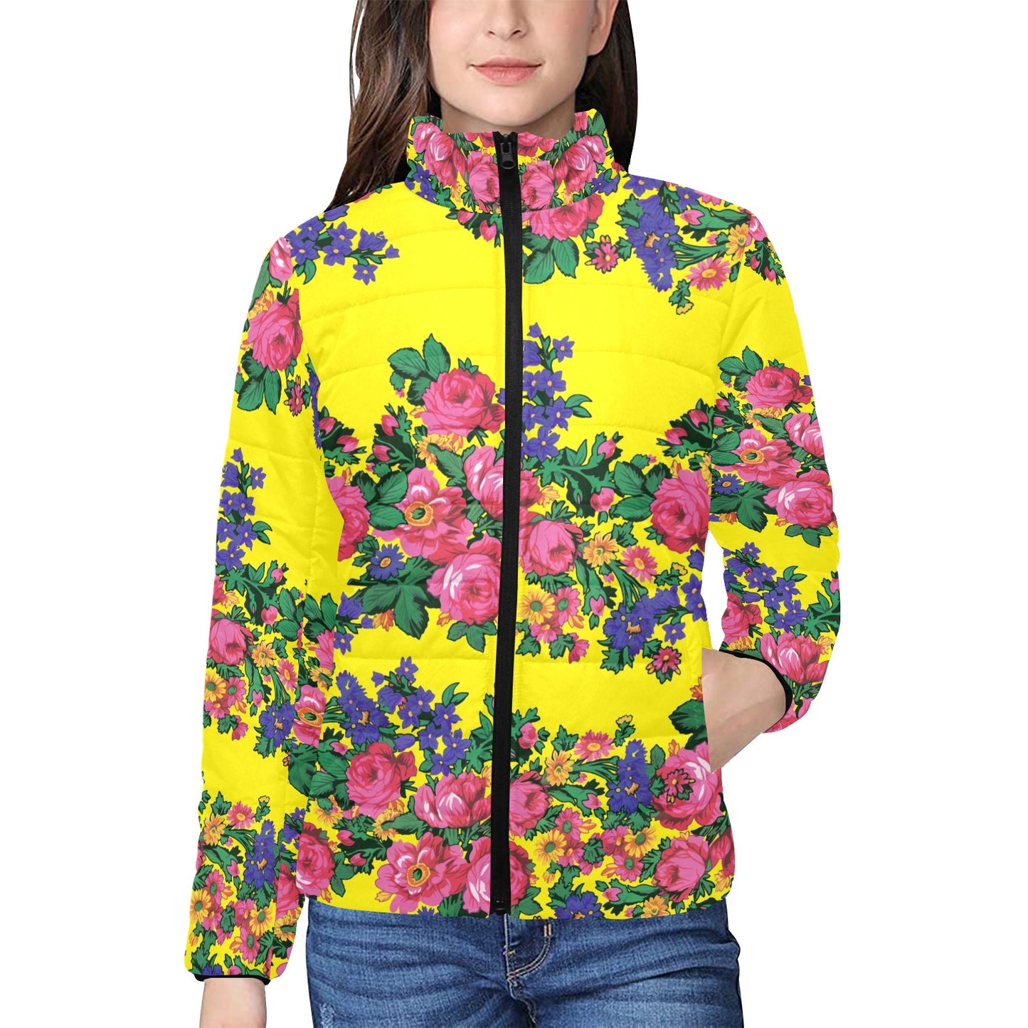 Kokum's Revenge Yellow Women's Stand Collar Padded Jacket