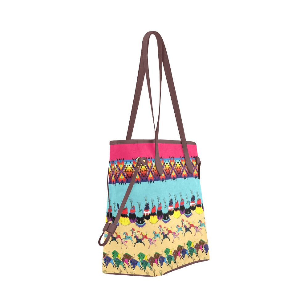 Horses and Buffalo Ledger Pink Clover Canvas Tote Bag