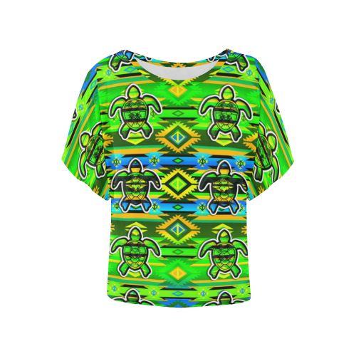 Adobe-Nature-Turtle Women's Batwing-Sleeved Blouse T shirt (Model T44) Women's Batwing-Sleeved Blouse T shirt (T44) e-joyer 