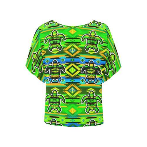 Adobe-Nature-Turtle Women's Batwing-Sleeved Blouse T shirt (Model T44) Women's Batwing-Sleeved Blouse T shirt (T44) e-joyer 