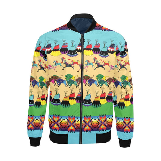 Horses and Buffalo Ledger Turquoise Bomber Jacket