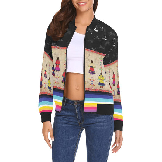 Ledger Round Dance Midnight Bomber Jacket for Women