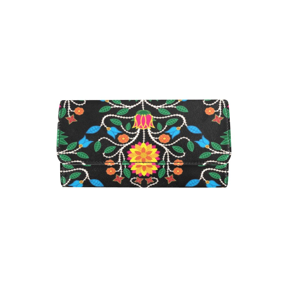 Floral Beadwork Four Clans Women's Trifold Wallet