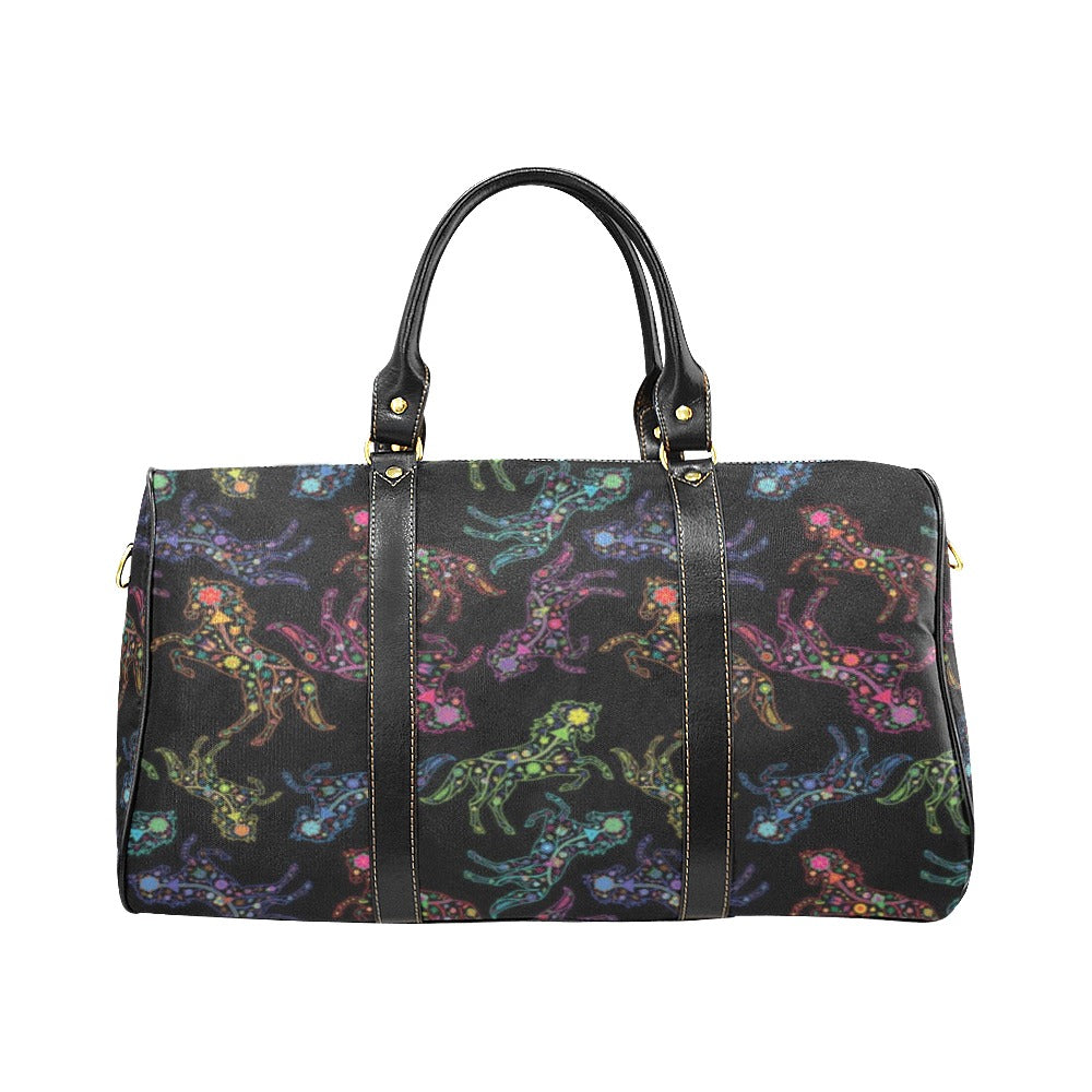 Neon Floral Horses New Waterproof Travel Bag/Small