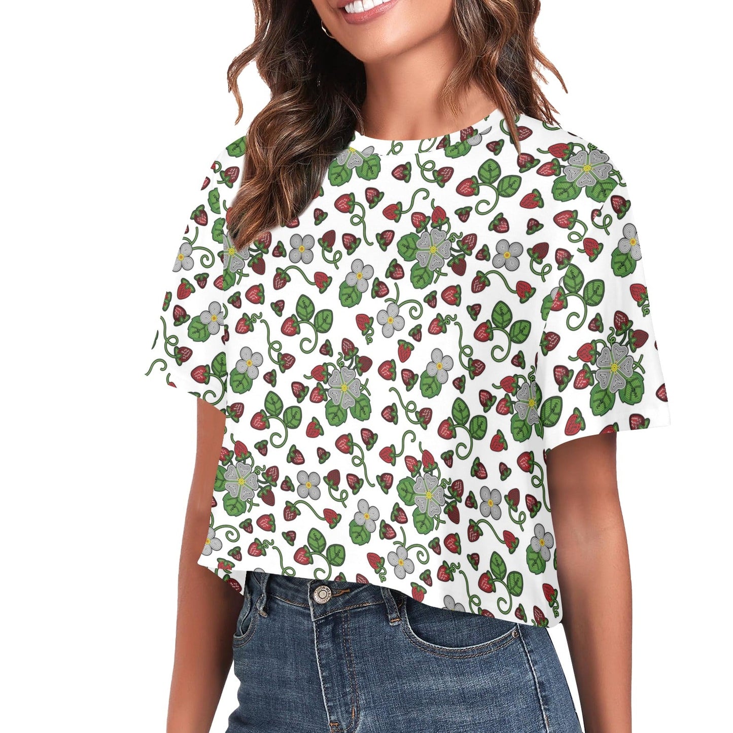 Strawberry Dreams White Crop Top