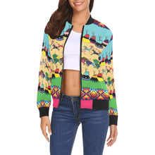 Load image into Gallery viewer, Horses and Buffalo Ledger Pink Bomber Jacket for Women
