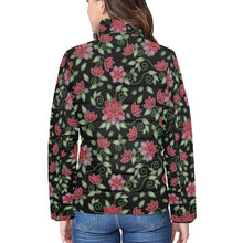 Load image into Gallery viewer, Red Beaded Rose Women&#39;s Stand Collar Padded Jacket
