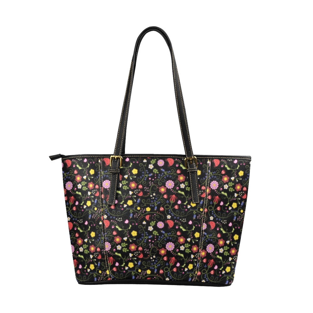 Nipin Blossom Midnight Leather Tote Bag