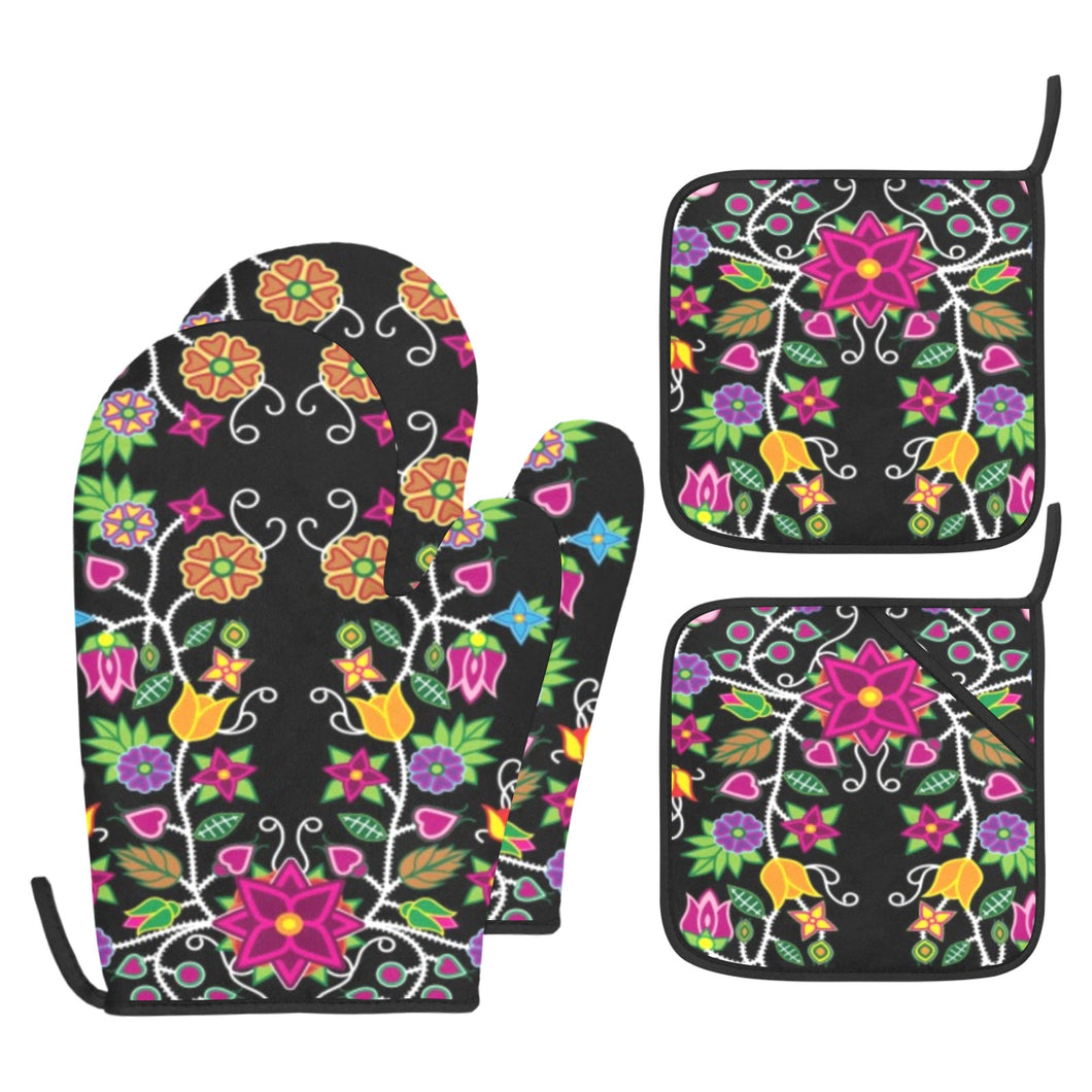 Floral Beadwork Oven Mitt & Pot Holder