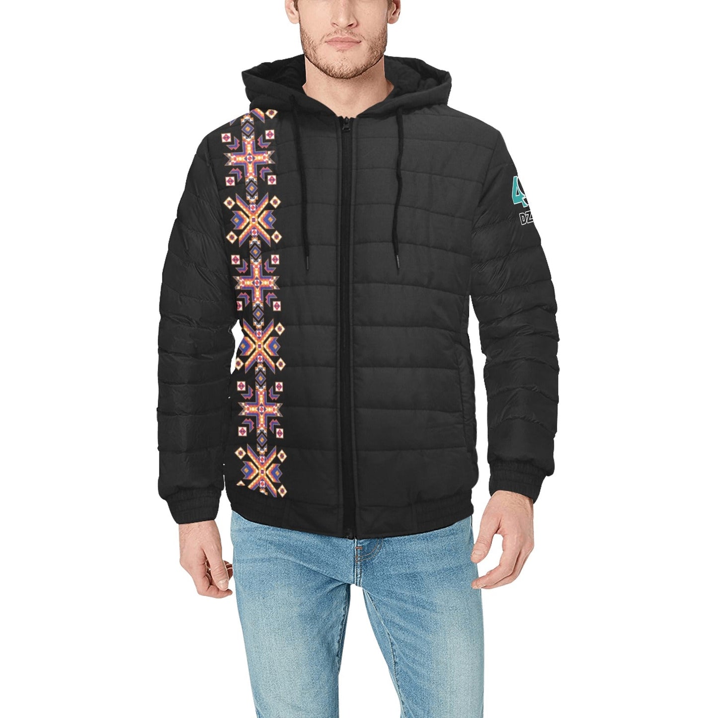 Carnival Lights Overlay Men's Padded Hooded Jacket