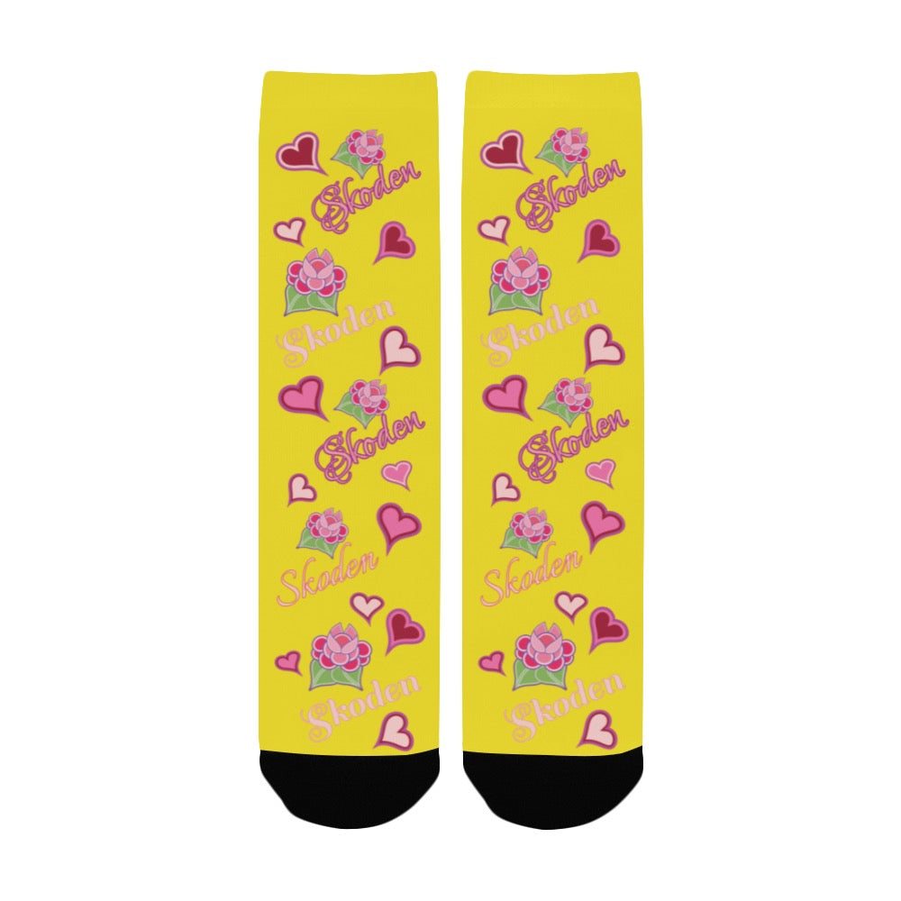 Ladies Skoden Floral Hearts Yellow Women's Custom Socks