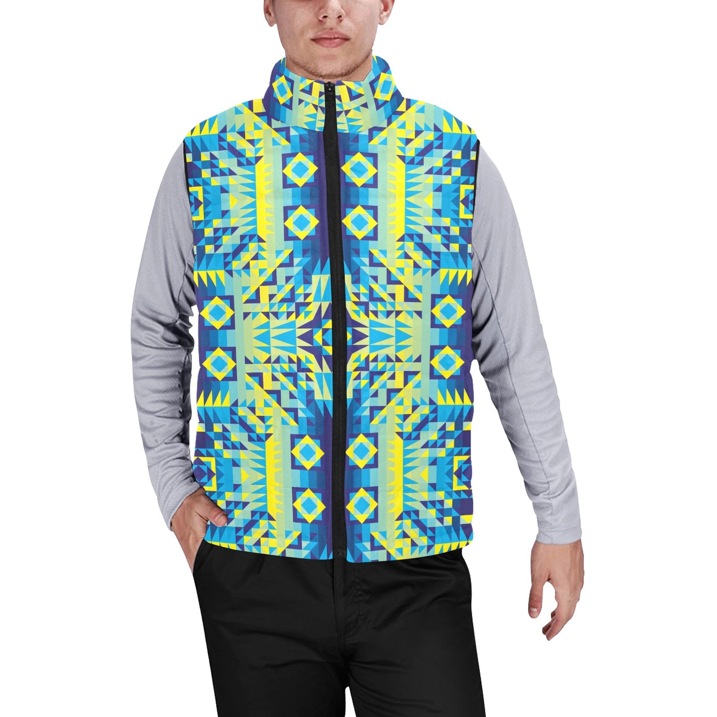 Kaleidoscope Jaune Bleu Men's Padded Vest Jacket