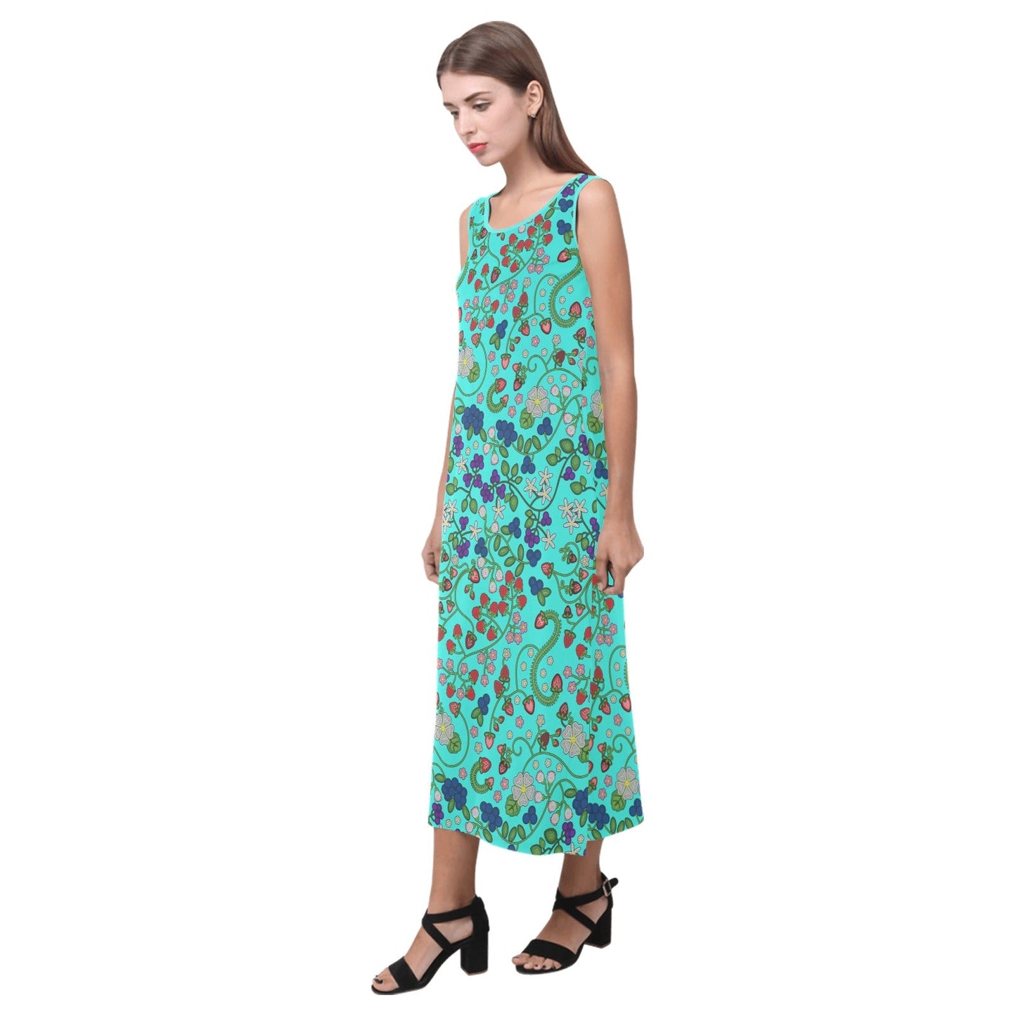 Grandmother Stories Turquoise Phaedra Sleeveless Open Fork Long Dress