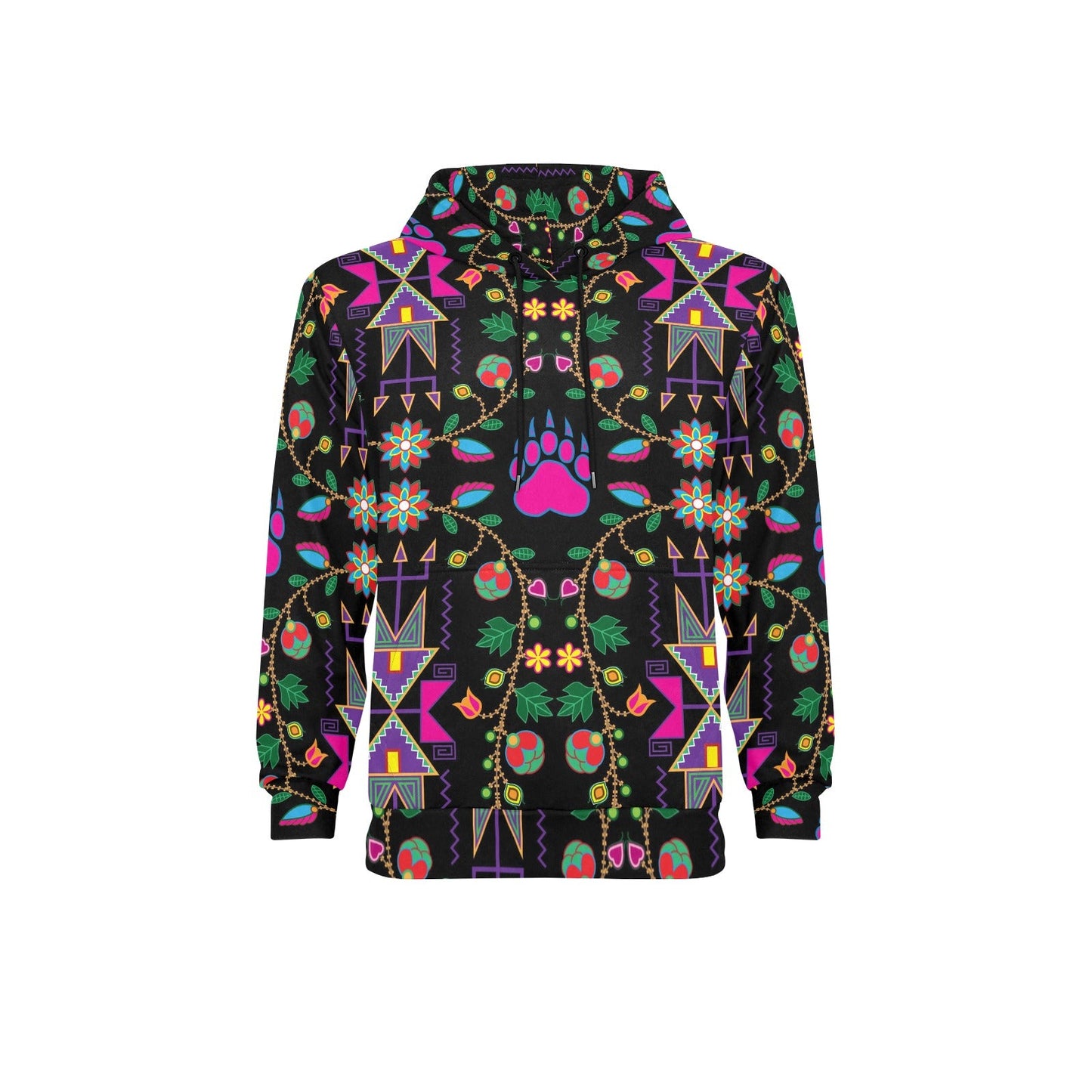 Geometric Floral Fall Black Men's Long Sleeve Fleece Hoodie