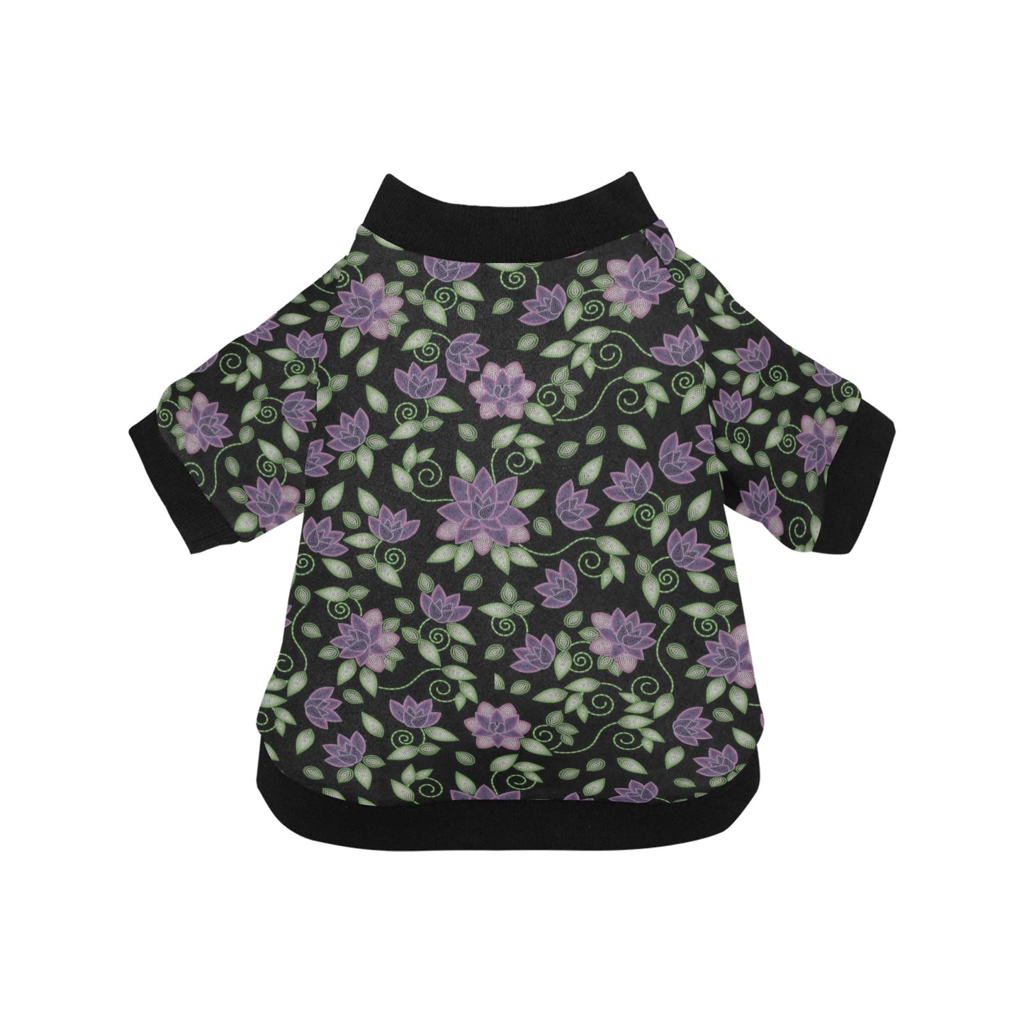 Purple Beaded Rose Pet Dog Round Neck Shirt