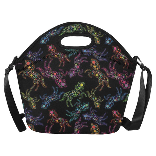 Neon Floral Horses Neoprene Lunch Bag/Large