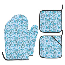 Load image into Gallery viewer, Blue Floral Amour Oven Mitt &amp; Pot Holder
