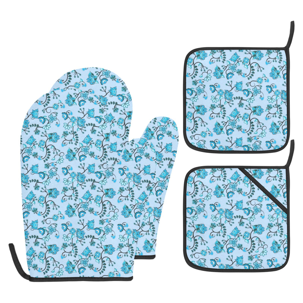 Blue Floral Amour Oven Mitt & Pot Holder