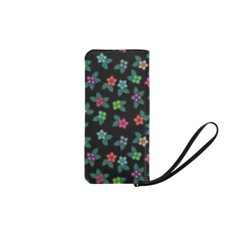 Berry Flowers Black Women's Clutch Purse