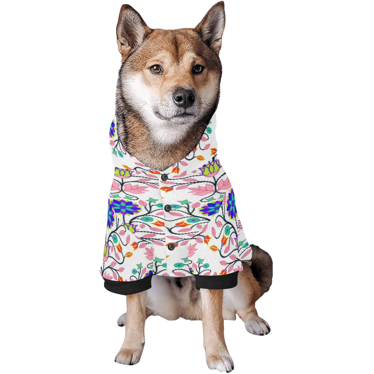 Floral Beadwork Four Clans White Pet Dog Hoodie