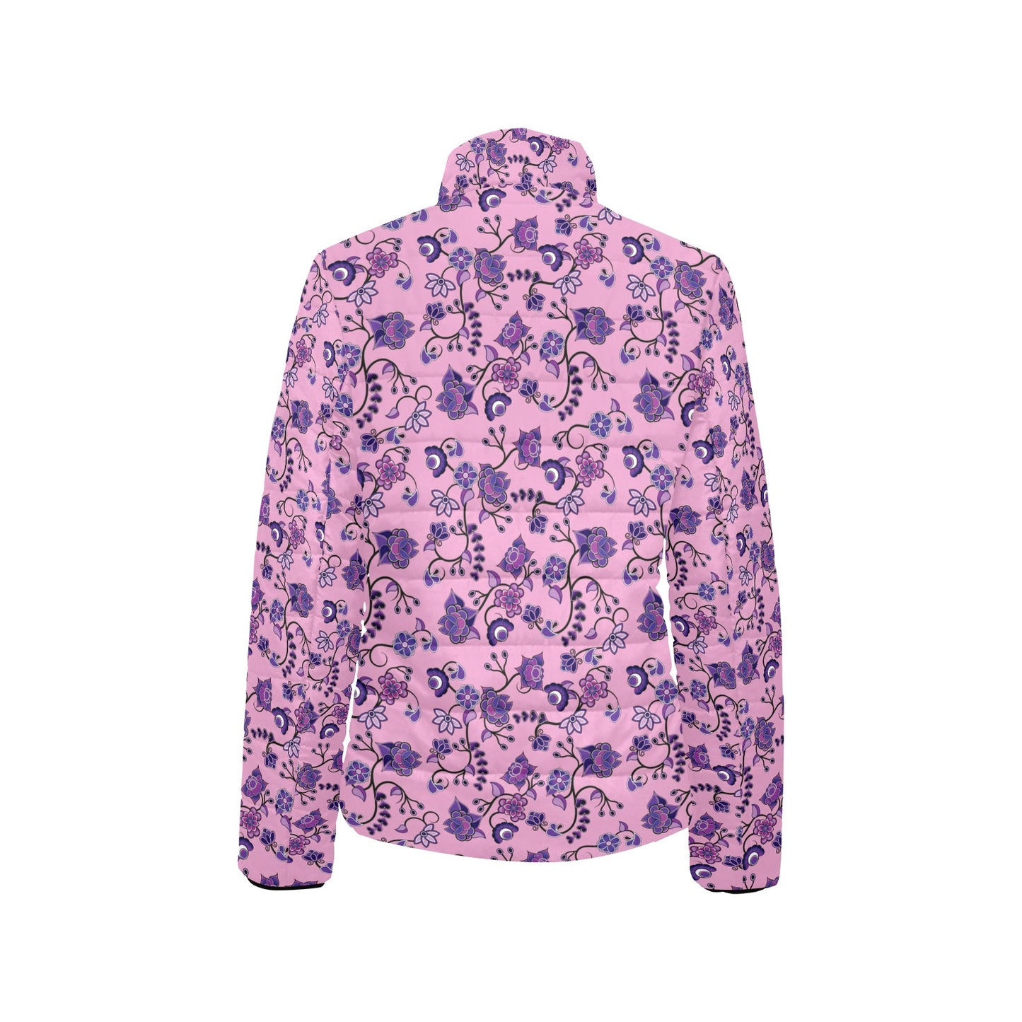 Purple Floral Amour Women's Stand Collar Padded Jacket