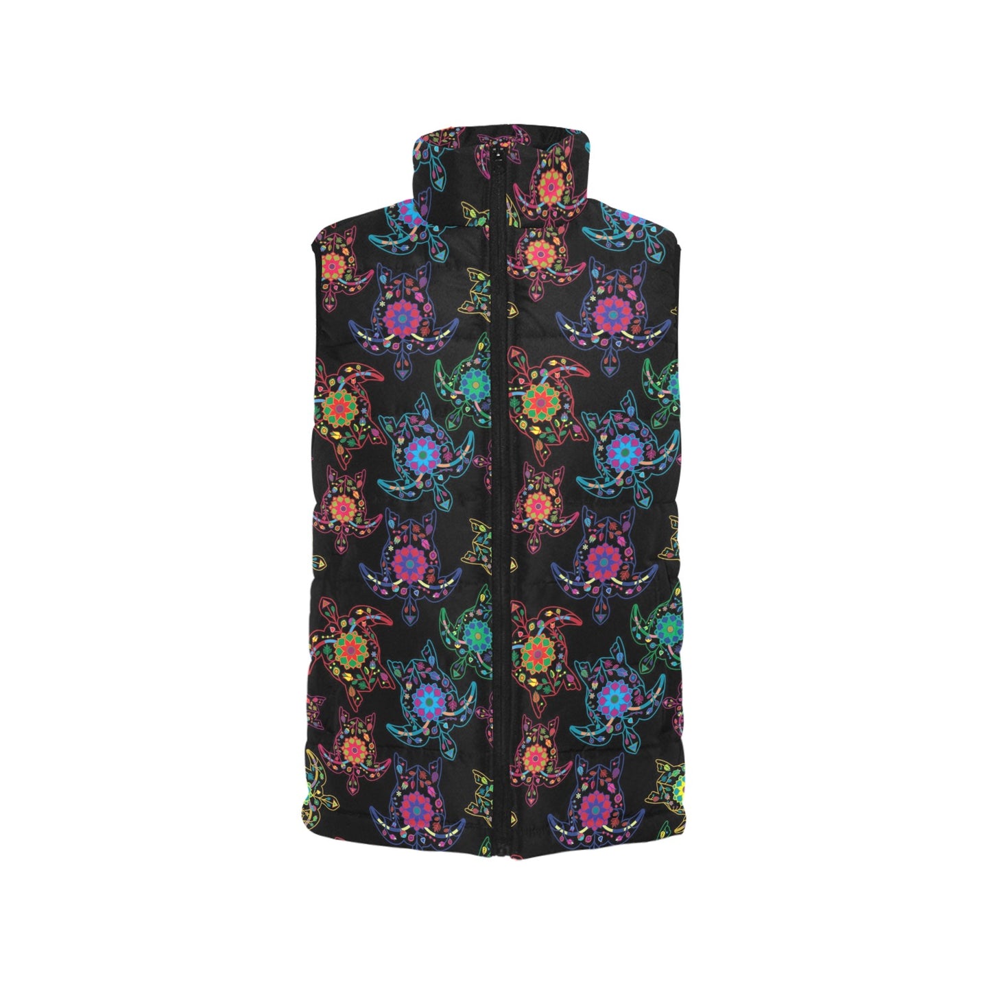 Neon Floral Turtles Women's Padded Vest Jacket