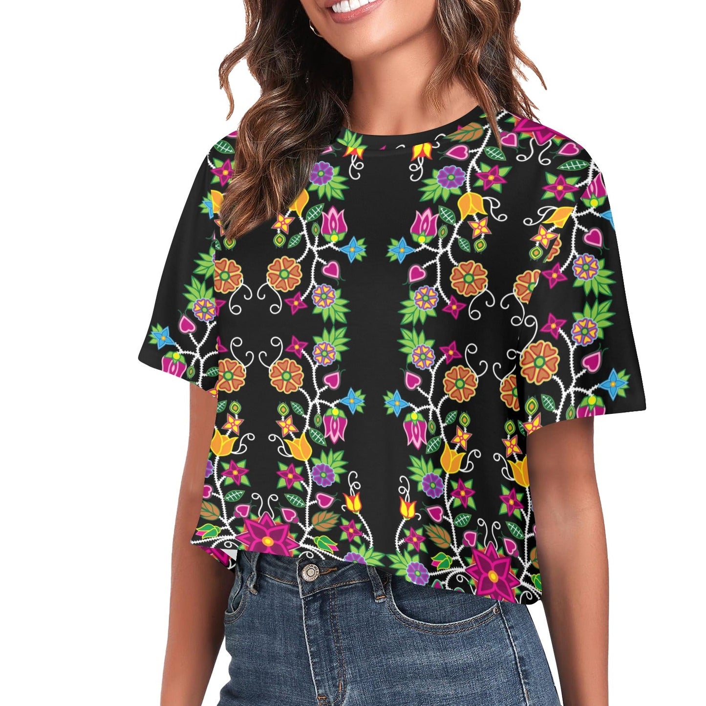 Floral Beadwork Crop Top