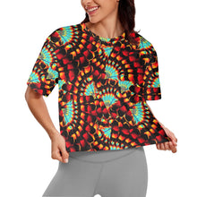 Load image into Gallery viewer, Hawk Feathers Fire and Turquoise Crop Top
