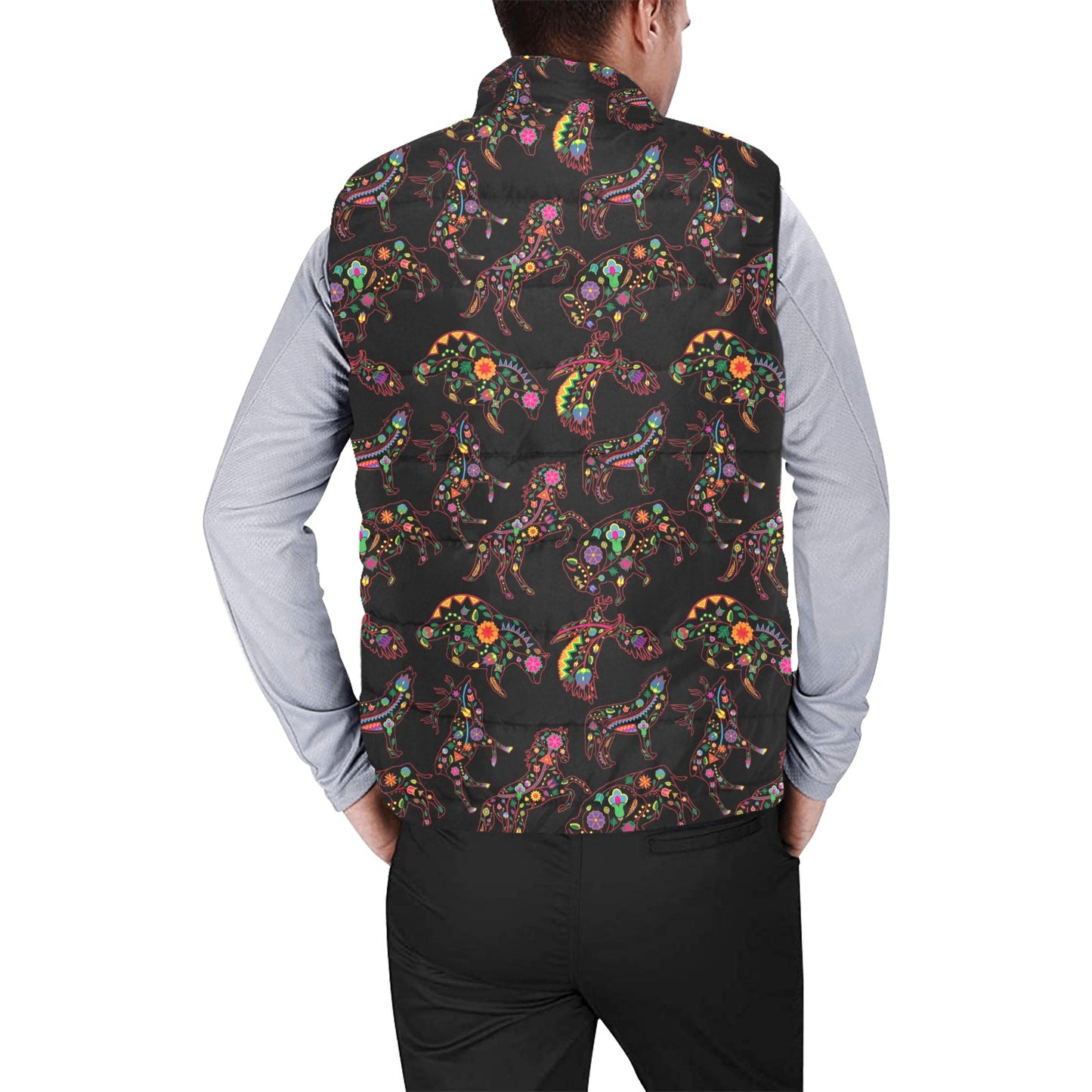 Neon Floral Animals Men's Padded Vest Jacket