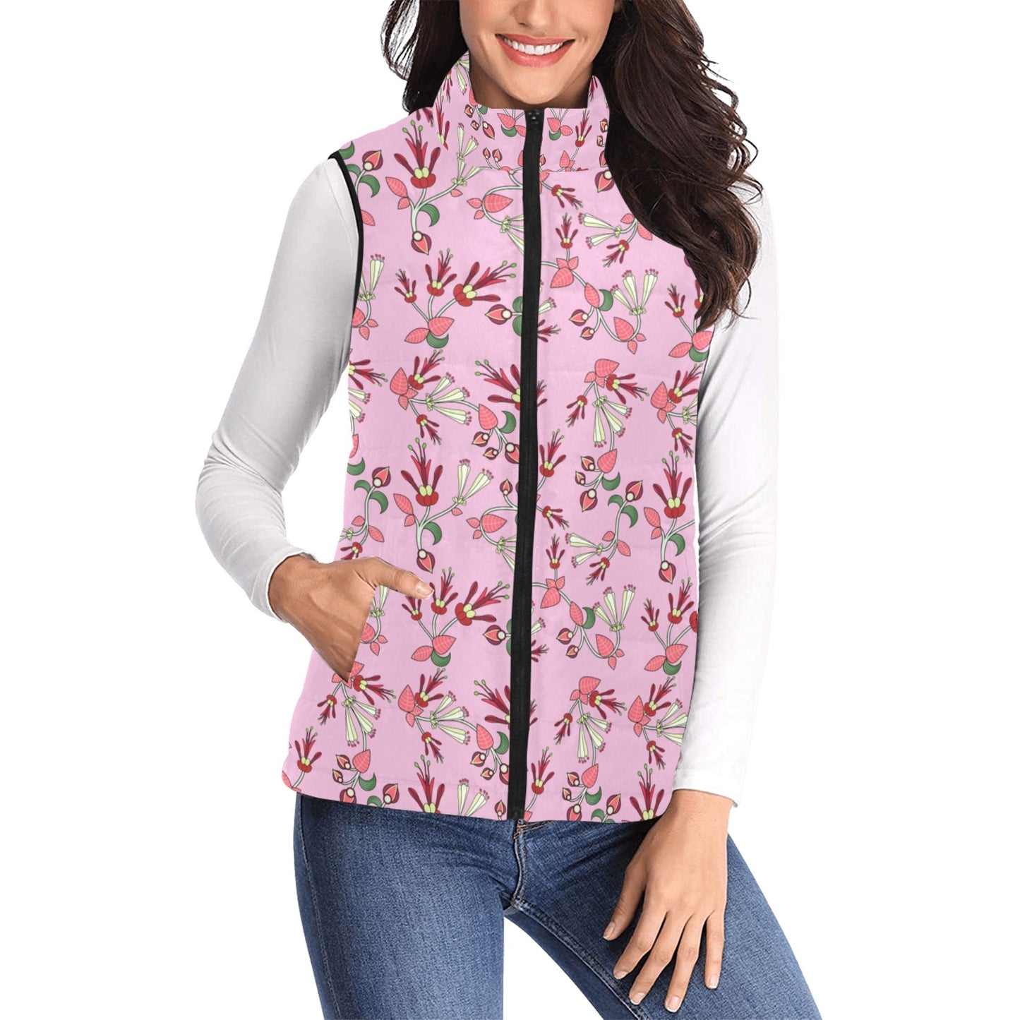 Strawberry Floral Women's Padded Vest Jacket